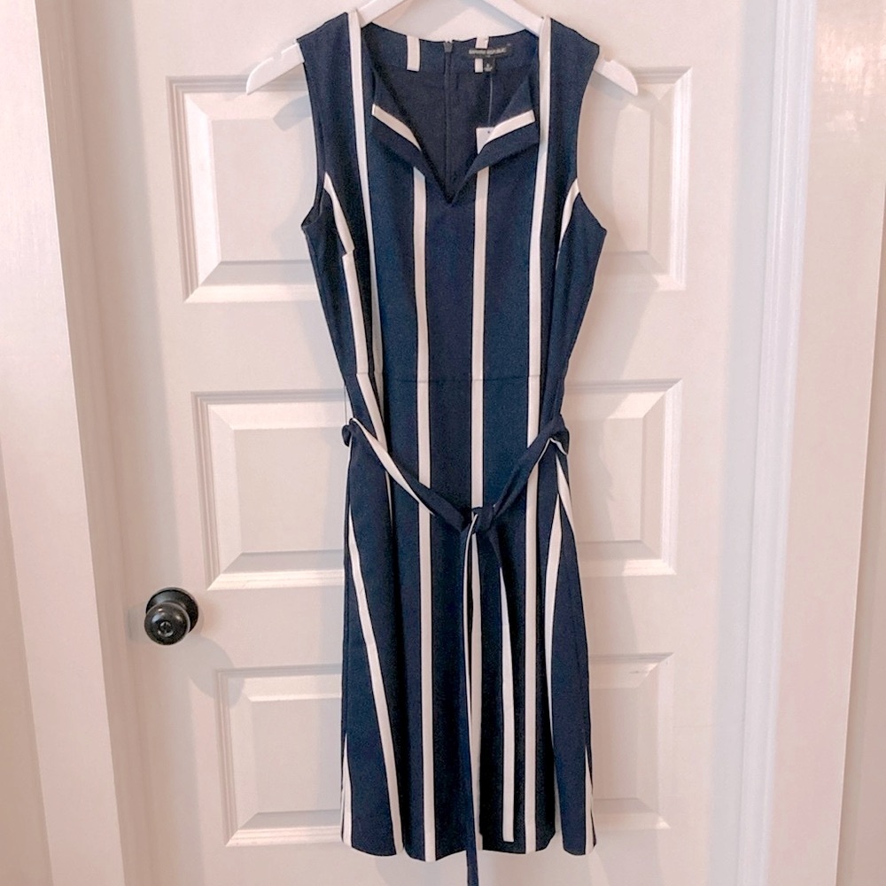 Banana Republic Blue and White Sleeveless Midi Sundress
